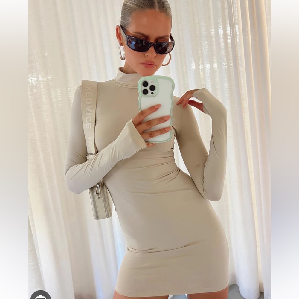 Princess Polly Beige Long Sleeve Bodycon Mini Dress